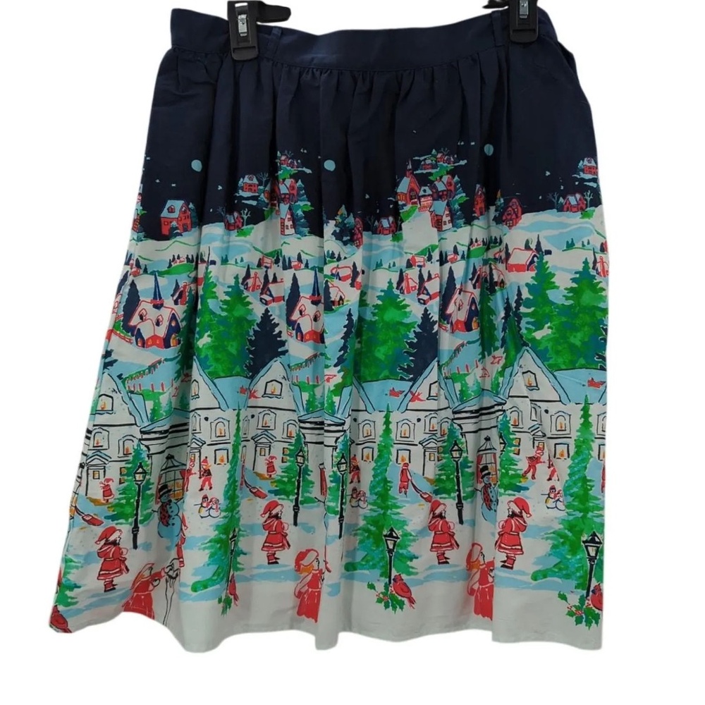 ModCloth Winter‎ Wonderland Skirt Holiday Village Print A-Line Size L - Picture 4 of 9